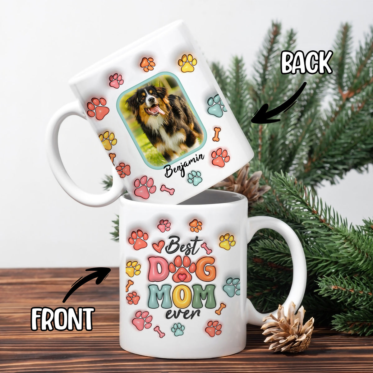 Personalized Custom Image 2D Dog Mom Coffee Mugs 11Oz Photo & Name