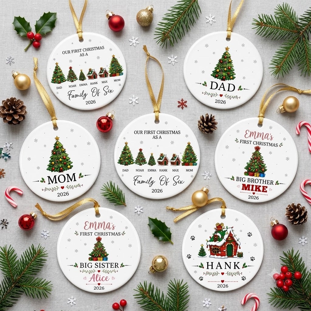 Set Of 3 to 6 Family Members Including Pets - Our First Christmas 2026 Keepsake Gift