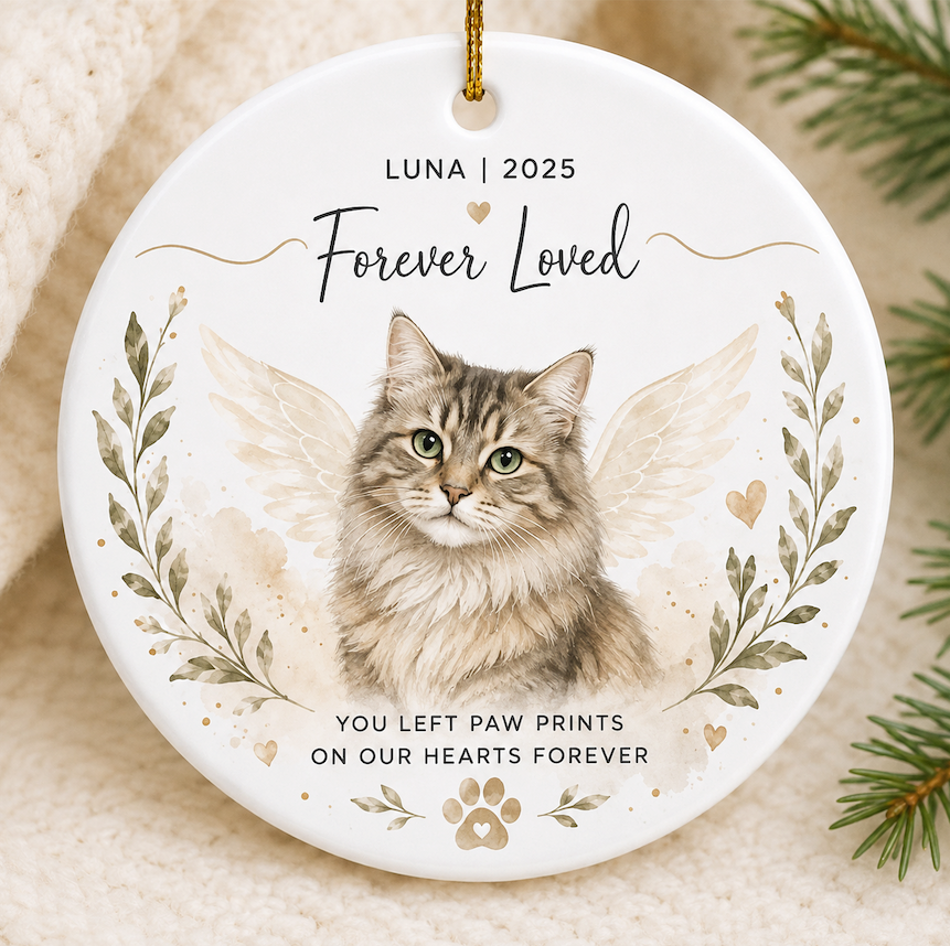 Personalized Pet Memorial Photo Dog Cat Christmas Tree Circle Ceramic Ornament Gift Set 1-8 PCS