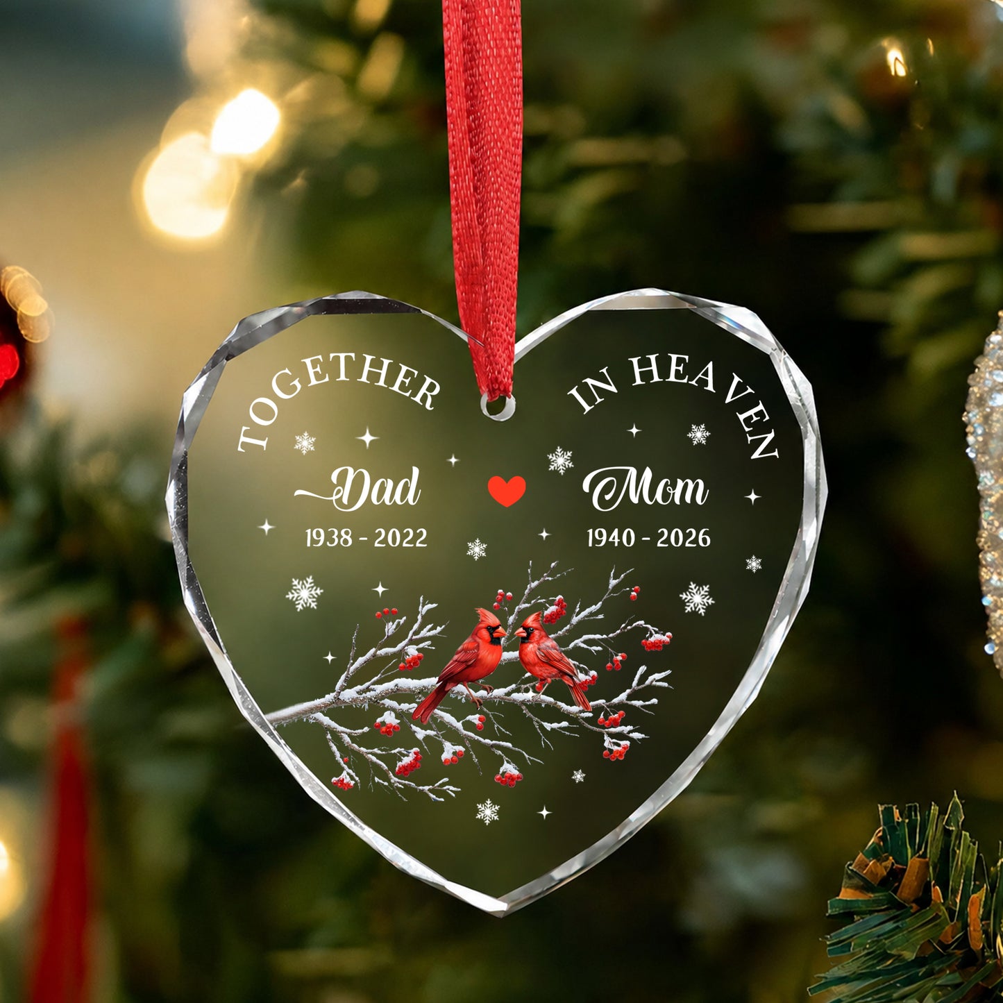 Together Cardinal Bird - Image Memorial Christmas Glass Ornament Xmas 2026