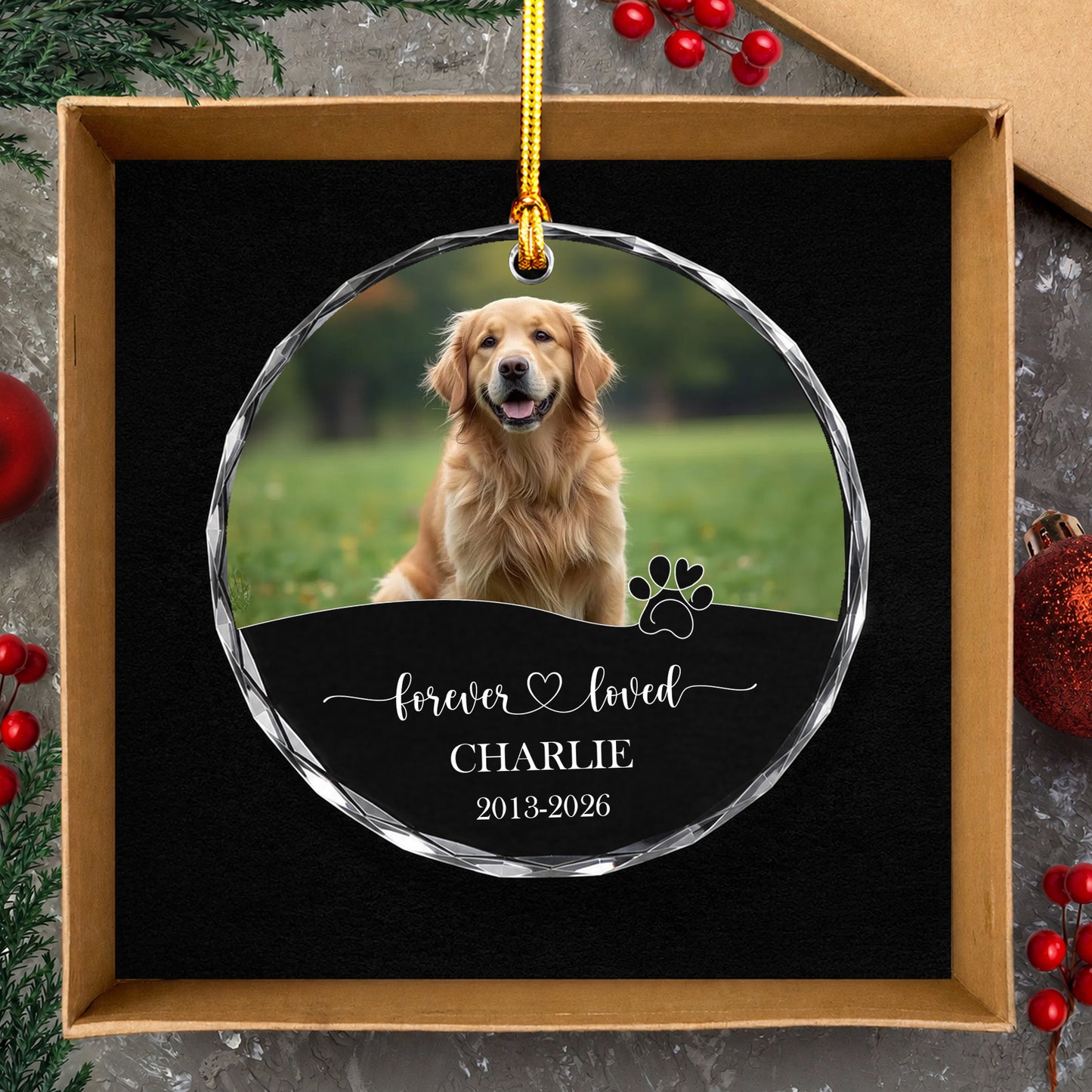 Forever Love Custom Image Name Glass Xmas Ornament 2026