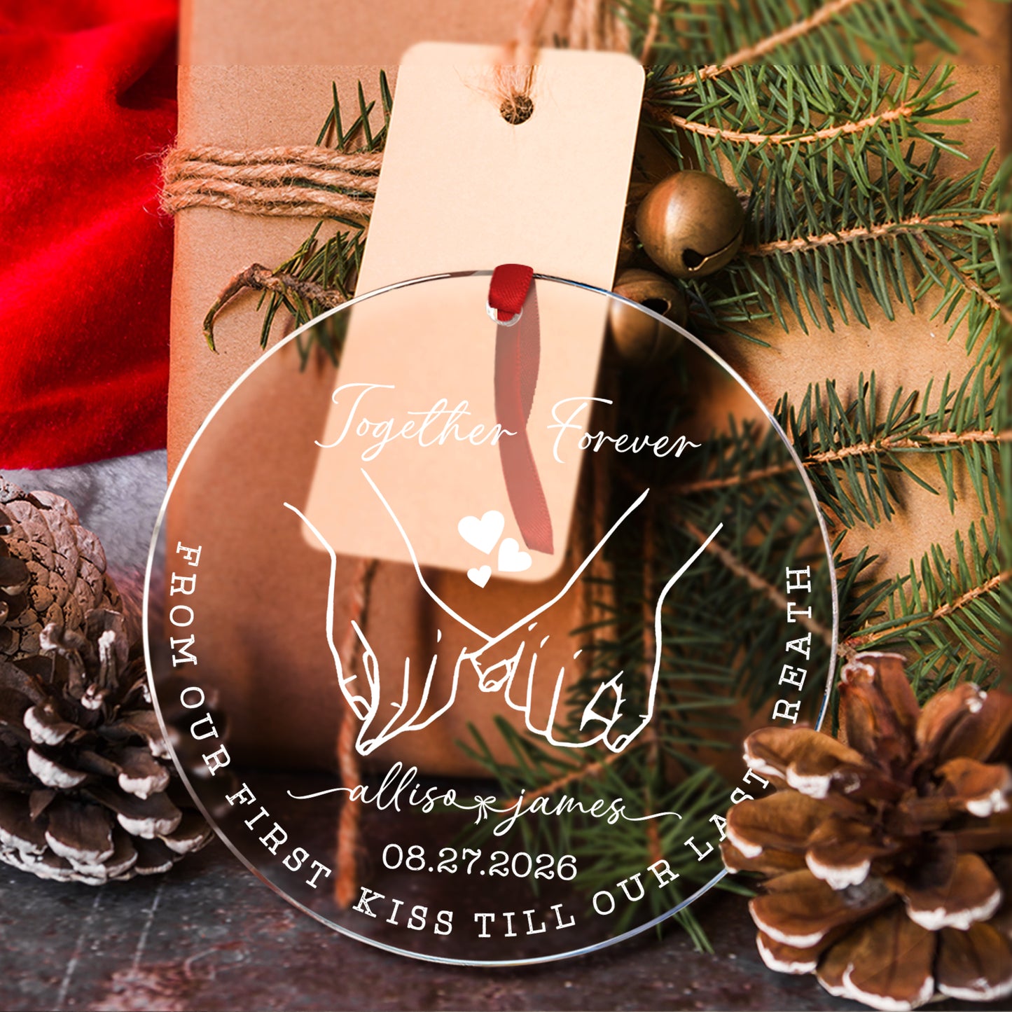 Together Forever Anniversary Custom Name Glass Xmas Ornament 2026