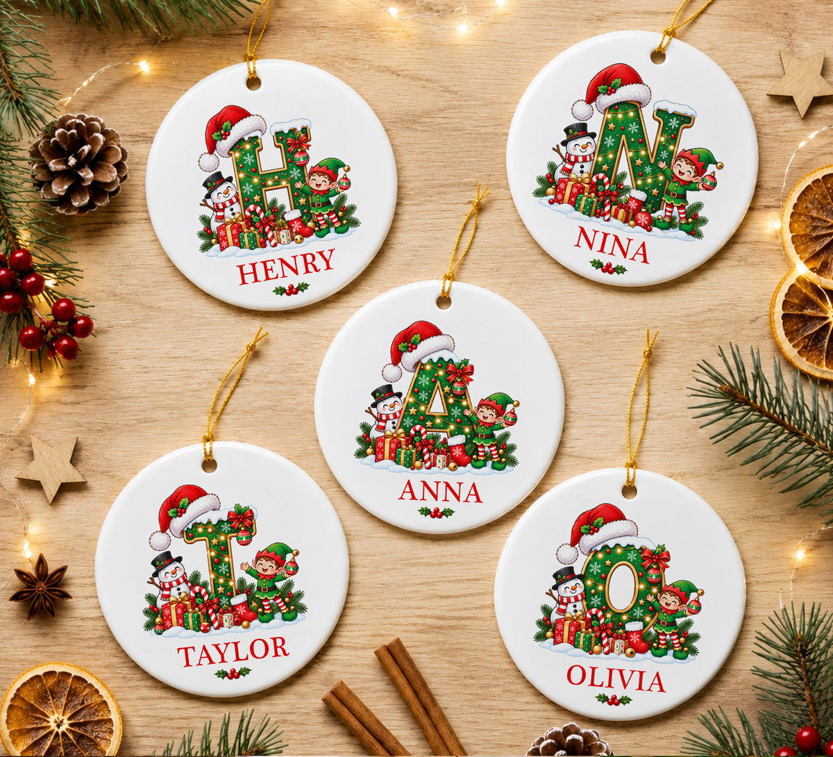 Personalized Letter Name Ornament Custom Monogram Christmas Initial Elf Letter Bauble Kids Name Keepsake Elegant Holiday Decor Family Gift