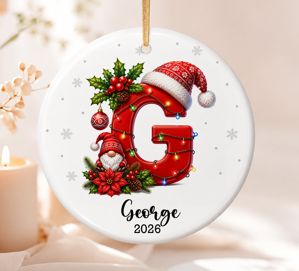 Personalized Initial Christmas Ornament, Custom Christmas Decorations with Name, Monogram Holiday Decor, Family Gift