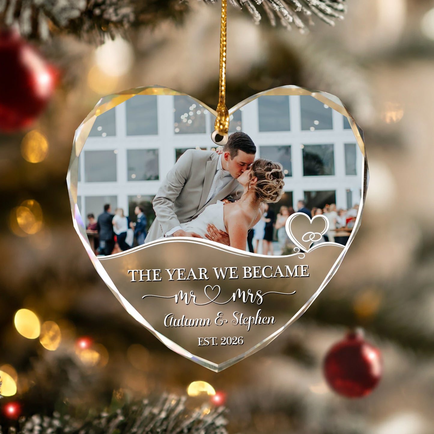 The Year We Became Mr&Mrs Custom Image Glass Xmas Ornament 2026