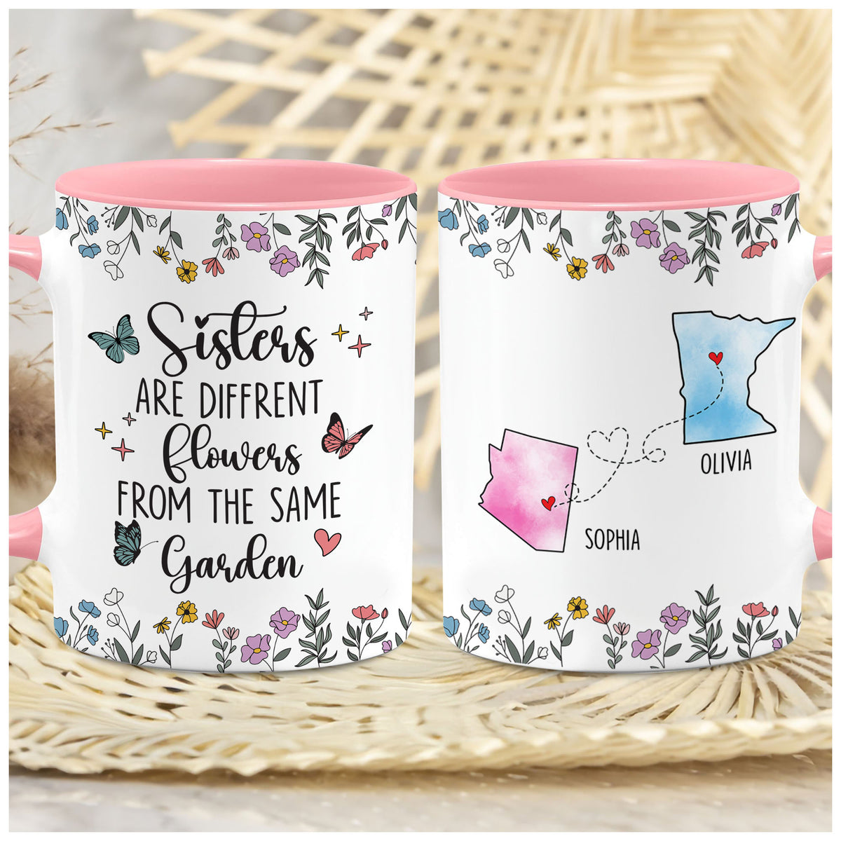 Personalized Custom Map Distance Effect Sister Coffee Mug, Sister Gifts For Birthday