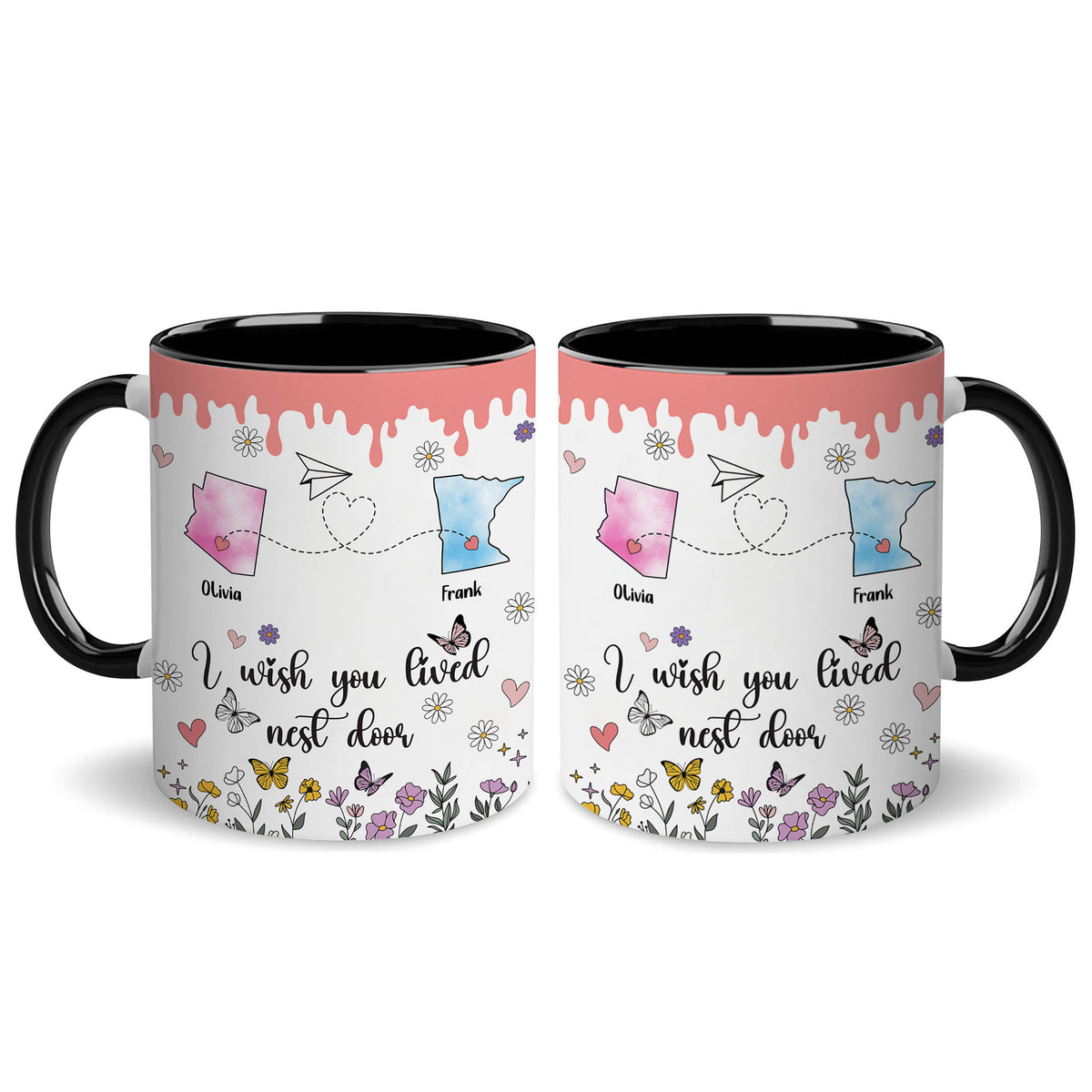 Personalized Map Distance State Coffee Mug Floral Custom