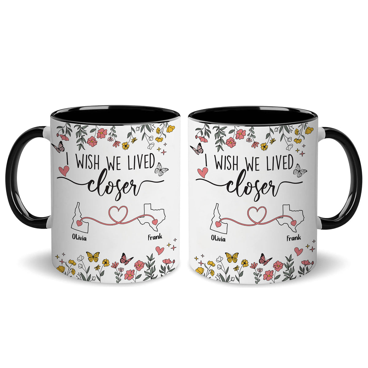 Personalized Map Distance State Floral Custom Coffee Mug