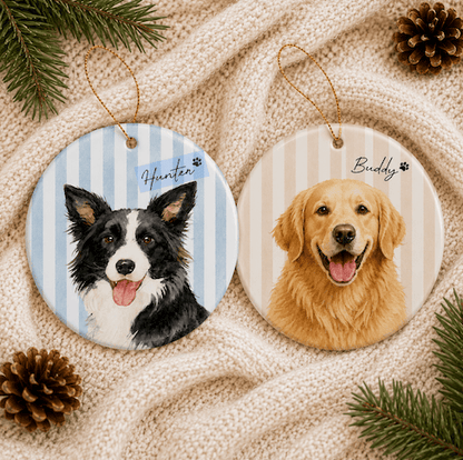 Circle Ornament Pet Custom Photo Vertical Striped Dog Cat Christmas Gift Set 1-8 Pcs