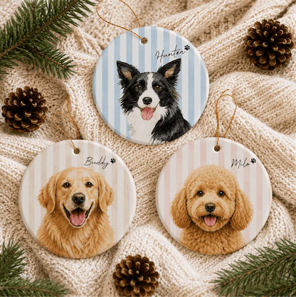 Circle Ornament Pet Custom Photo Vertical Striped Dog Cat Christmas Gift Set 1-8 Pcs