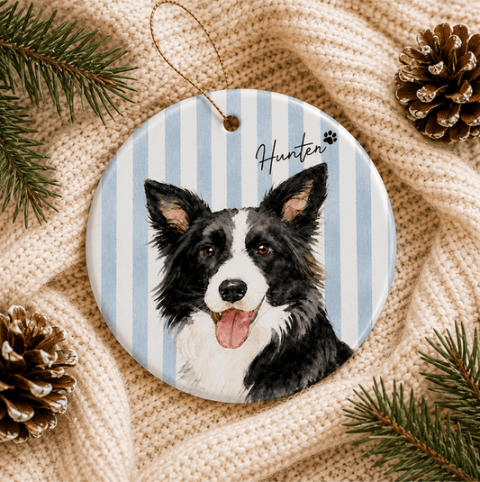 Vertical Striped Circle Ornament Pet Custom Photo Dog Cat Christmas Tree Gift Set 1-8 Packs
