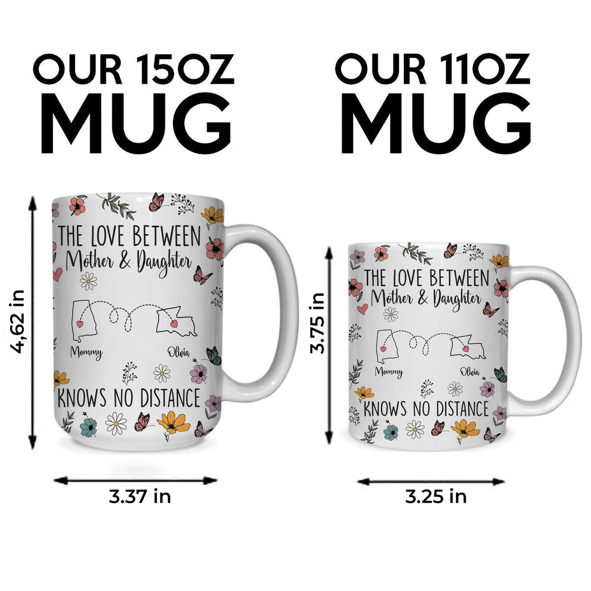Personalized Custom Map Distance Effect Mom And Daughter Coffee Mug 11Oz 15Oz
