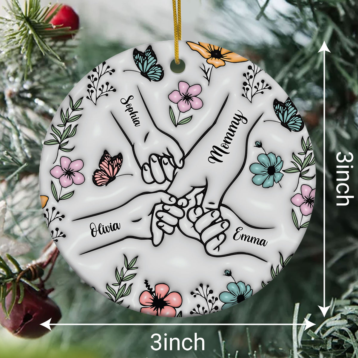 Personalized Customized Holding Mom Hand 3D Effect Ornament