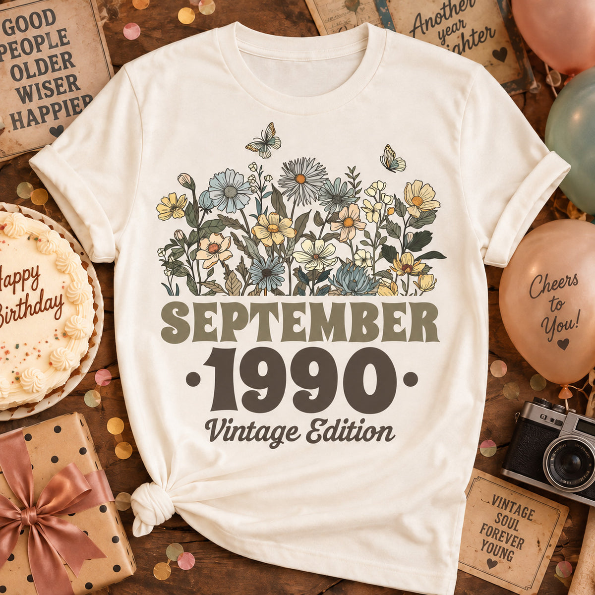 Personalized Vintage Edition Birthday Shirt, Birth Month Year Floral T-Shirt, Personalized Birthday Gift for Women