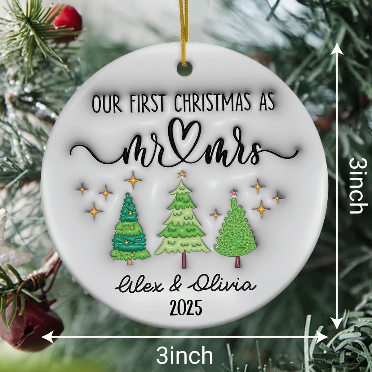 Personalized First Christmas Married Ornament 2025 3D Inflated Effect