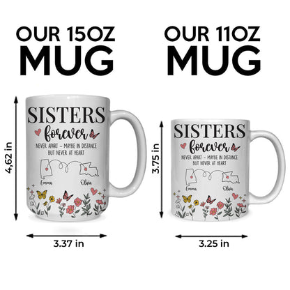Personalized Custom Map Distance Sister Mug Coffee Mug 11Oz 15Oz