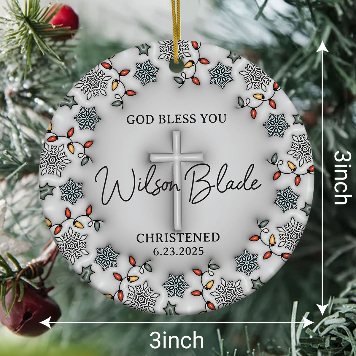 Personalized Christian Custom 3D Inflated Effect Ceramic Ornament Custom Name