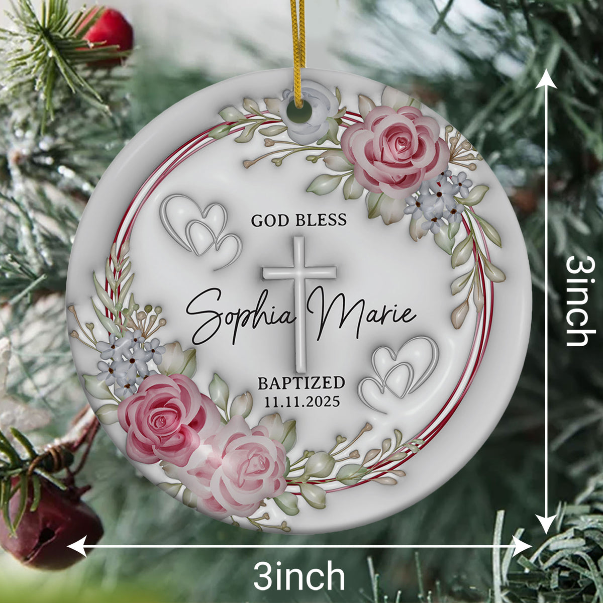 Personalized Christian Custom 3D Inflated Effect Ceramic Ornament Custom Name Religious