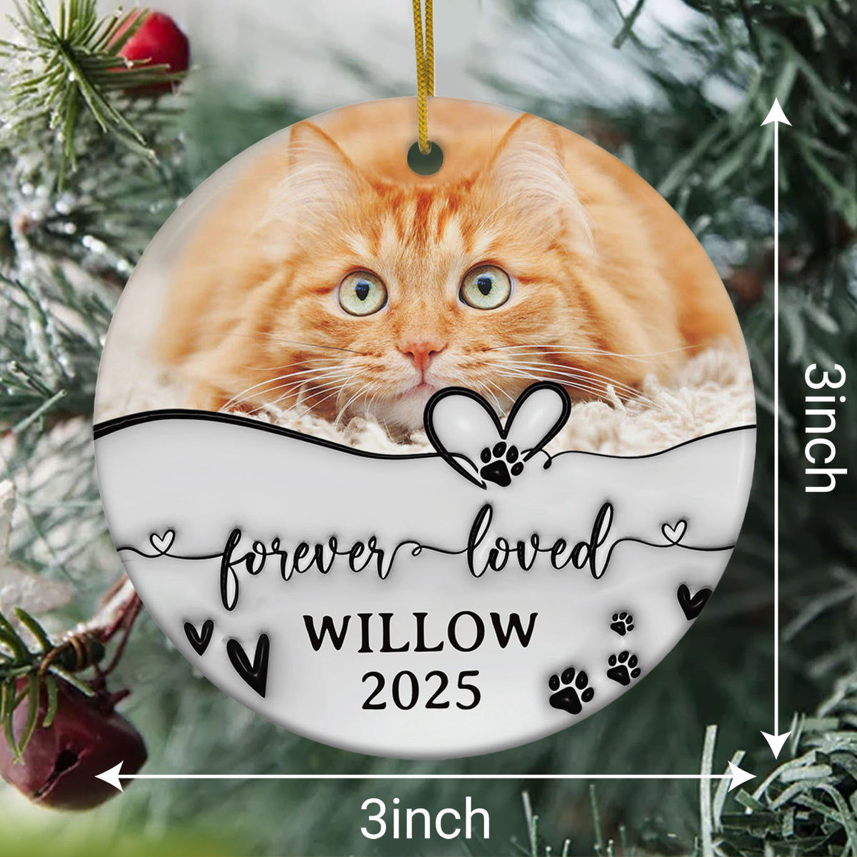 Personalized Cat Memorial Ornaments 3D Inflated Effect, Personalized Photo Christmas
