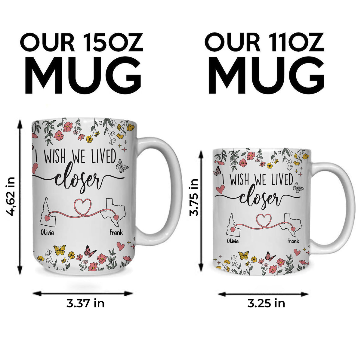 Personalized Map Distance State Floral Custom Coffee Mug