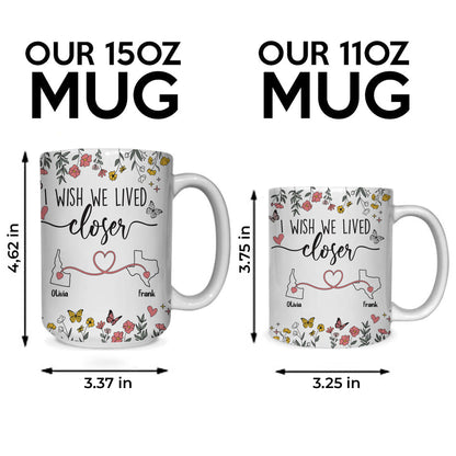 Personalized Map Distance State Floral Custom Coffee Mug