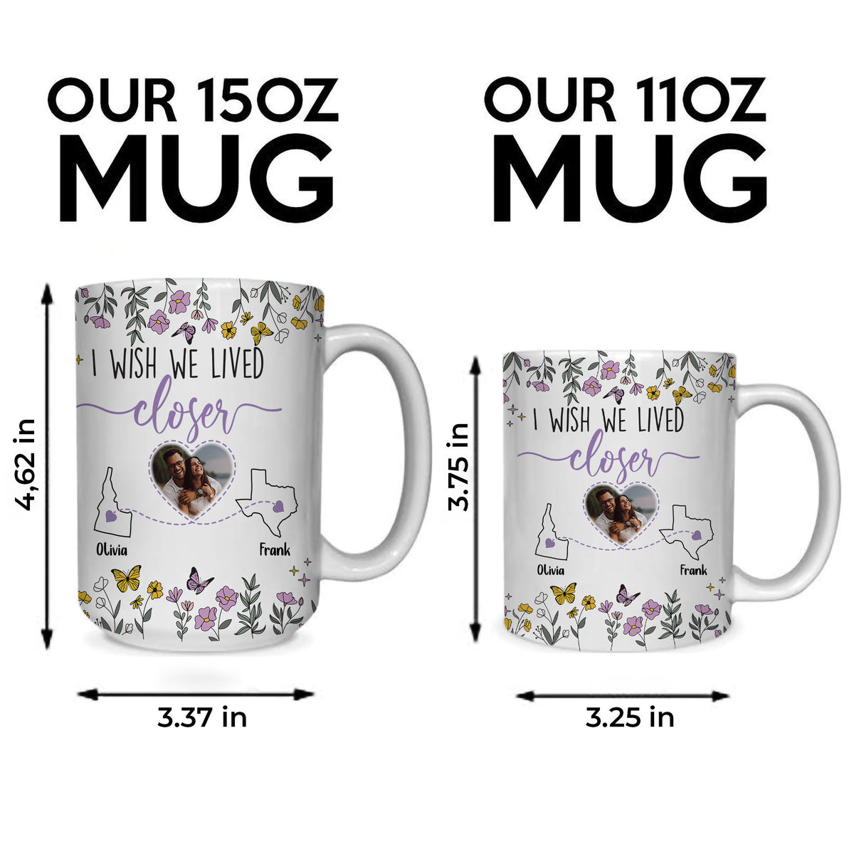 Personalized Map Distance State Floral Coffee Mug, Custom Long Distance