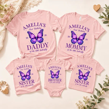 Personalized First Birthday Butterfly Family Shirts, Custom Mommy Daddy Sister Brother Matching Birthday Outfits