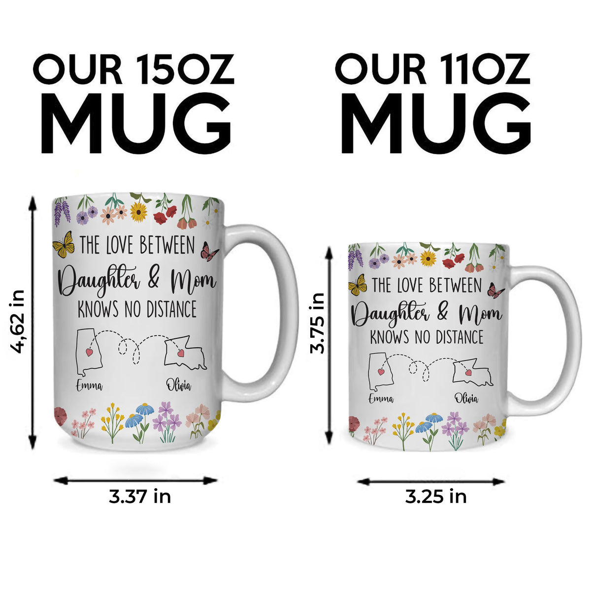 Personalized Daughter And Mom Custom Map Distance Effect Coffee Mug