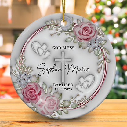 Personalized Christian Custom 3D Inflated Effect Ceramic Ornament Custom Name Religious