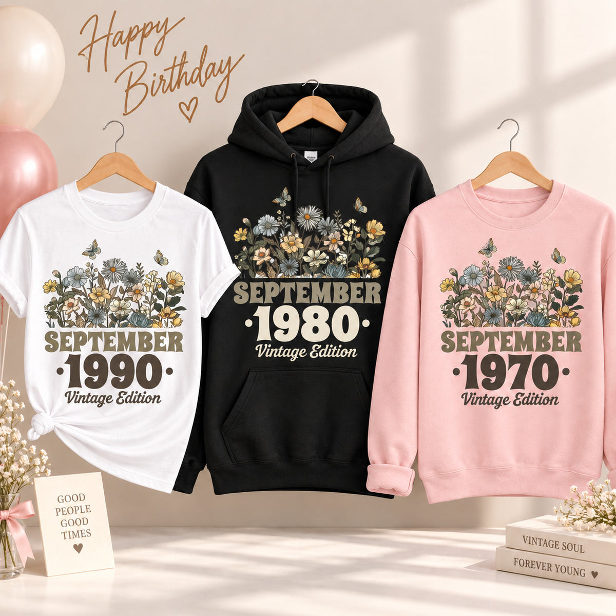 Personalized Vintage Edition Birthday Shirt, Birth Month Year Floral T-Shirt, Personalized Birthday Gift for Women