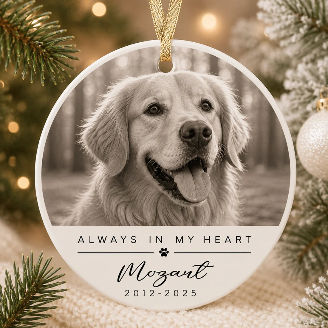 Personalized Pet Memorial Photo Dog Cat Christmas Tree Circle Ceramic Ornament Gift Set 1-8 PCS Multi Style