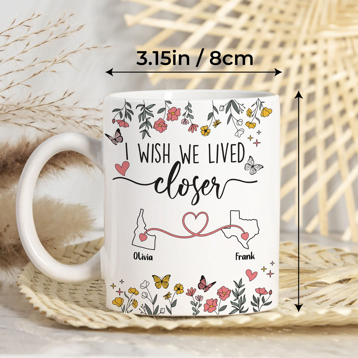 Personalized Map Distance State Floral Custom Coffee Mug