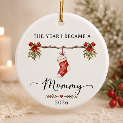 Our First Christmas As A Family Of Three | Set Of 4 Custom Name Ceramic Ornaments Family - Dad - Mom - Baby