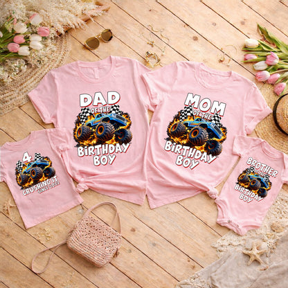 Monster Truck Birthday Boy Family Matching Shirts, Dad Mom Brother Sister Personalized Family Birthday Outfits