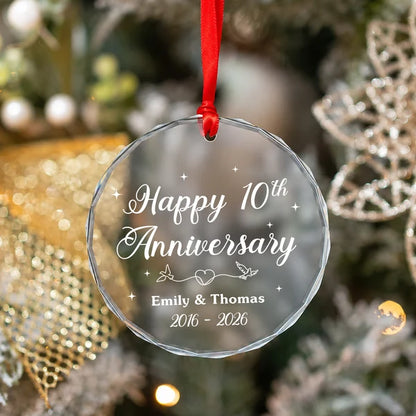Set Of 1-8 Pcs Anniversary Christmas Glass Circle/ Heart Ornament Custom Name - Date