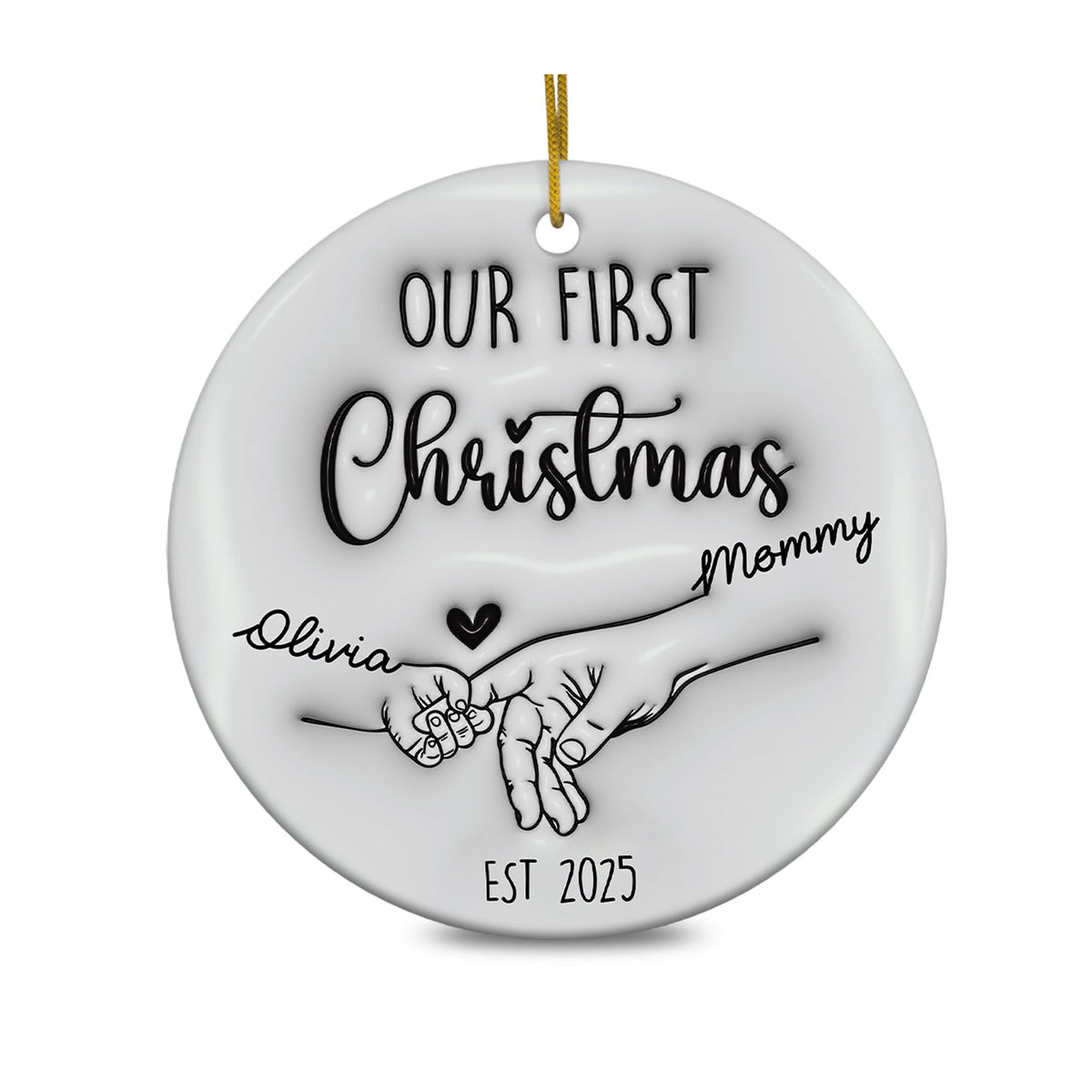 Personalized 3D Effect Our First Christmas Ornament, Baby First Christmas Family