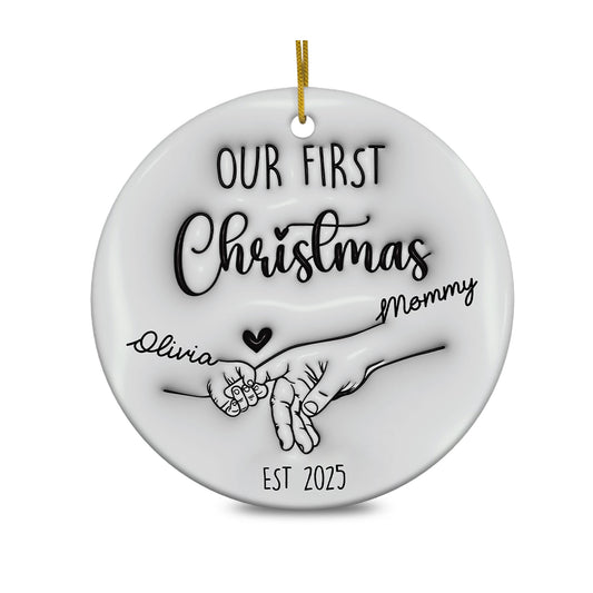 Personalized 3D Effect Our First Christmas Ornament, Baby First Christmas Family