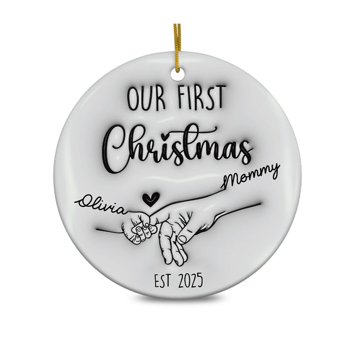 Personalized 3D Effect Our First Christmas Ornament, Baby First Christmas Family