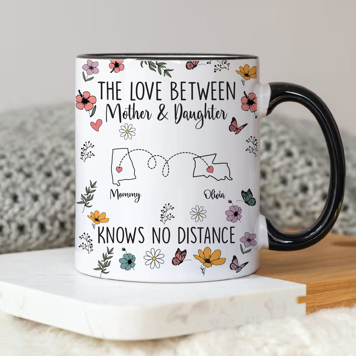 Personalized Custom Map Distance Effect Mom And Daughter Coffee Mug 11Oz 15Oz