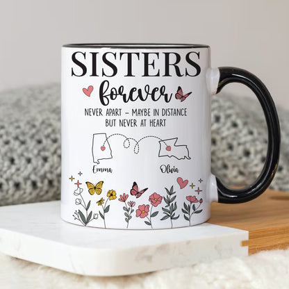Personalized Custom Map Distance Sister Mug Coffee Mug 11Oz 15Oz