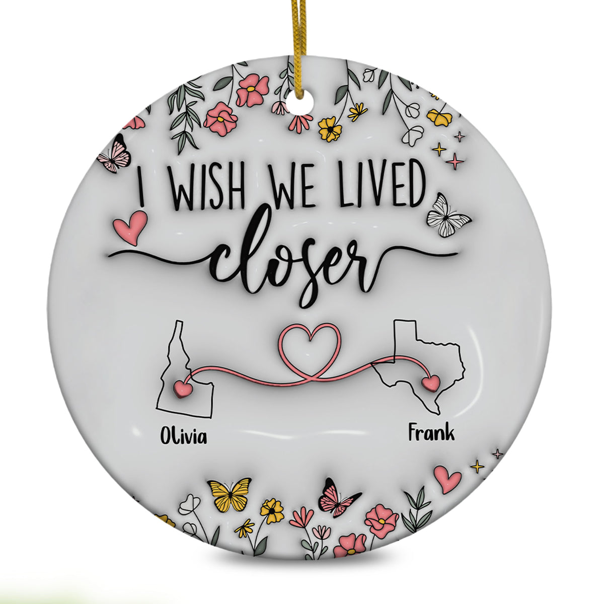 Personalized Map Distance State Floral Custom 3D Inflated Effect Ornament