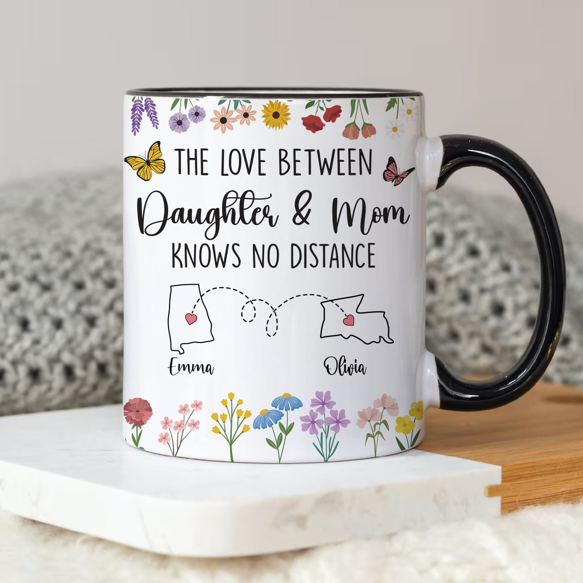 Personalized Daughter And Mom Custom Map Distance Effect Coffee Mug