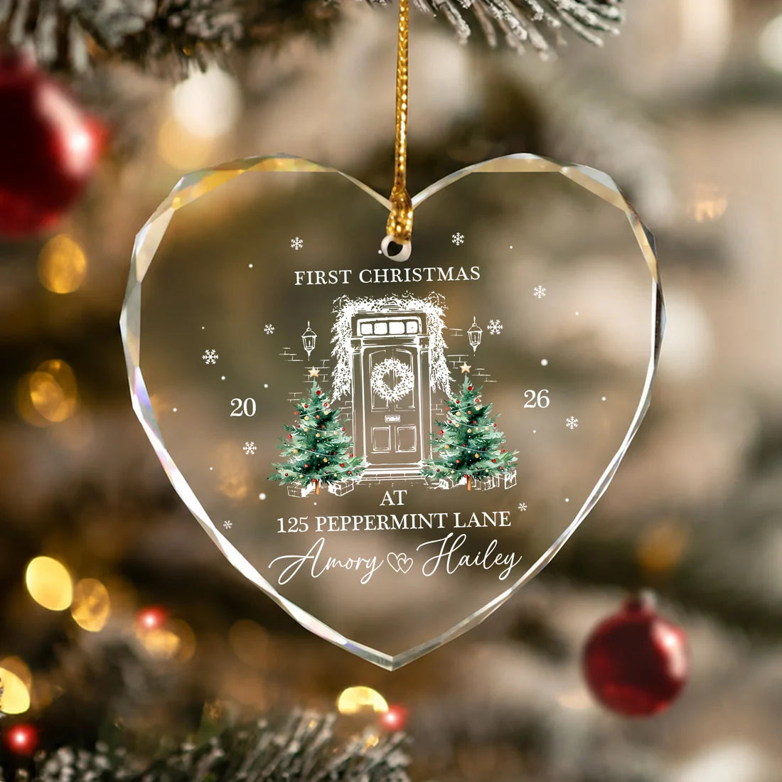 Set Of 1-8 Pcs New Home Christmas Glass Circle/ Heart Ornament Custom Name - Address