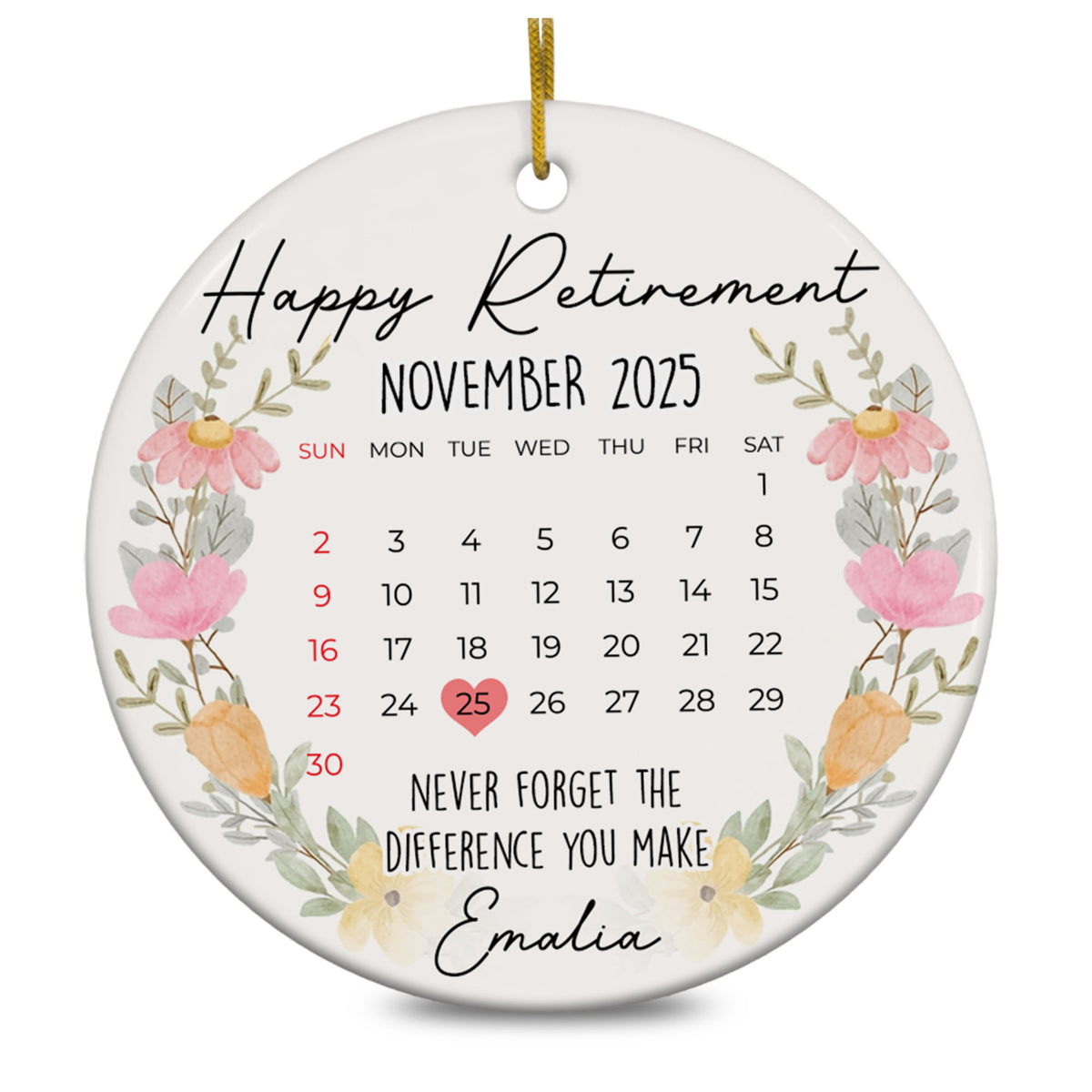 Personalized Retirement Ornament Calendar 2025