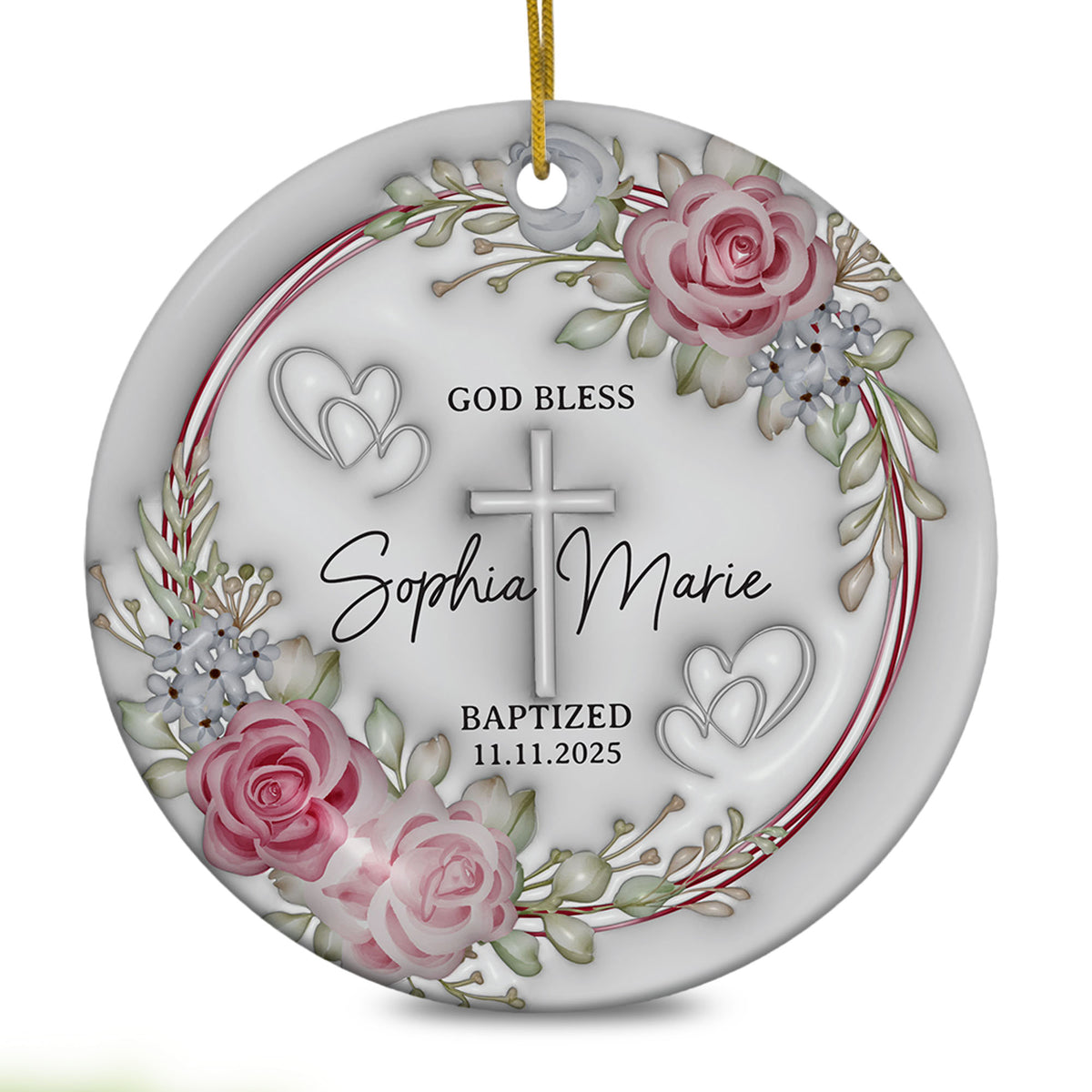 Personalized Christian Custom 3D Inflated Effect Ceramic Ornament Custom Name Religious