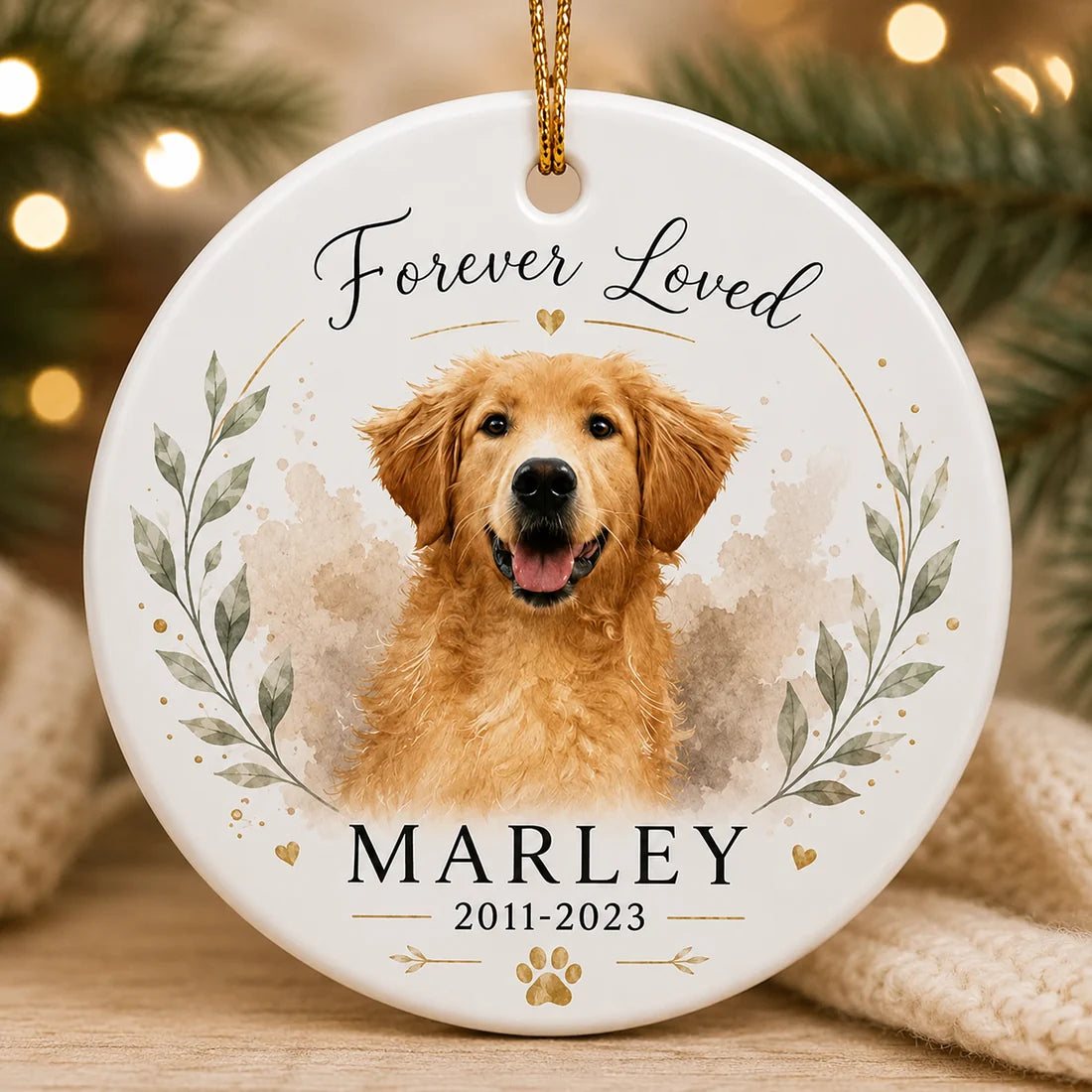 Personalized Pet Memorial Photo Dog Cat Christmas Tree Circle Ceramic Ornament Gift Set 1-8 PCS Multi Style