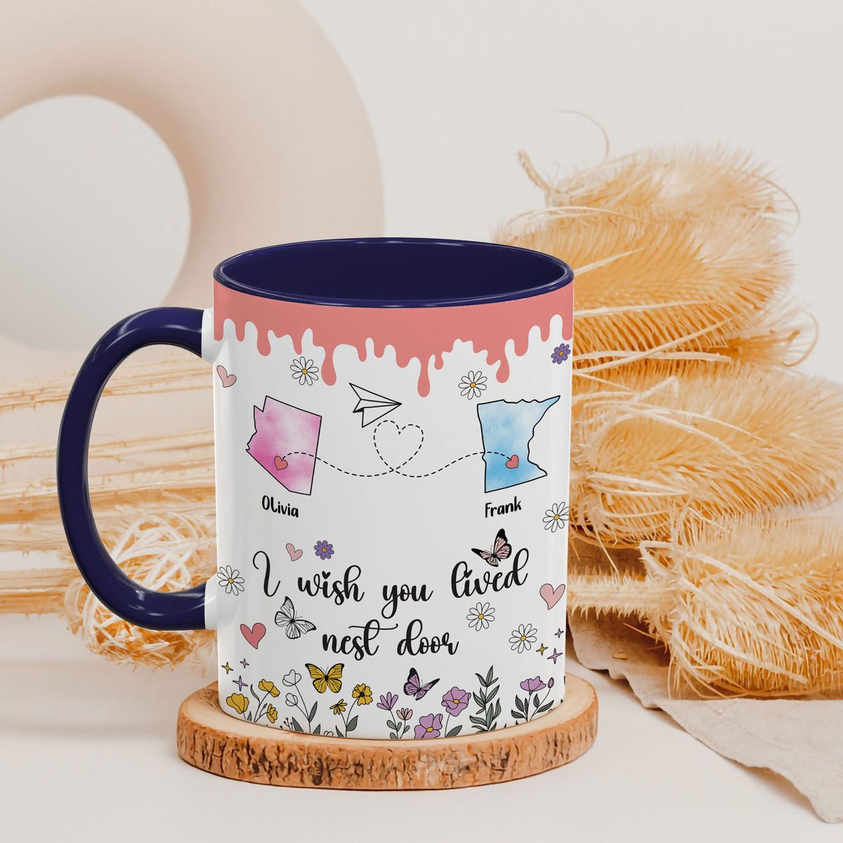 Personalized Map Distance State Coffee Mug Floral Custom