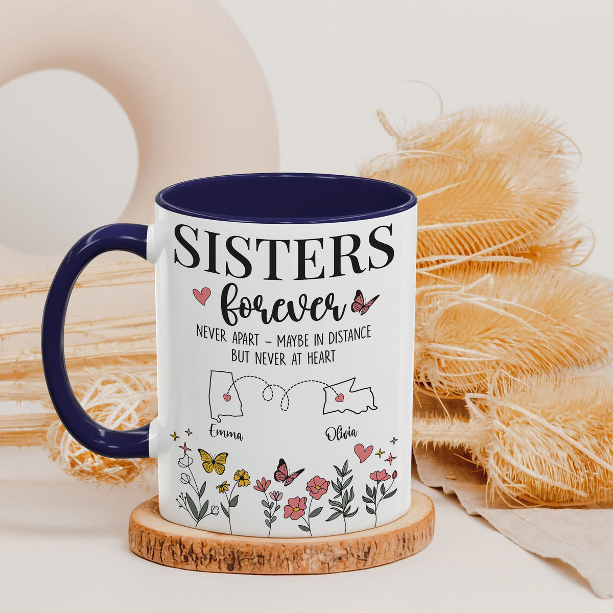 Personalized Custom Map Distance Sister Mug Coffee Mug 11Oz 15Oz