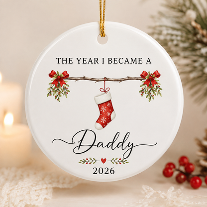 Our First Christmas As A Family Of Three | Set Of 4 Custom Name Ceramic Ornaments Family - Dad - Mom - Baby