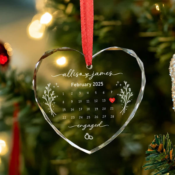 Set Of 1-8 Pcs Anniversary Christmas Glass Circle/ Heart Ornament Custom Name - Date
